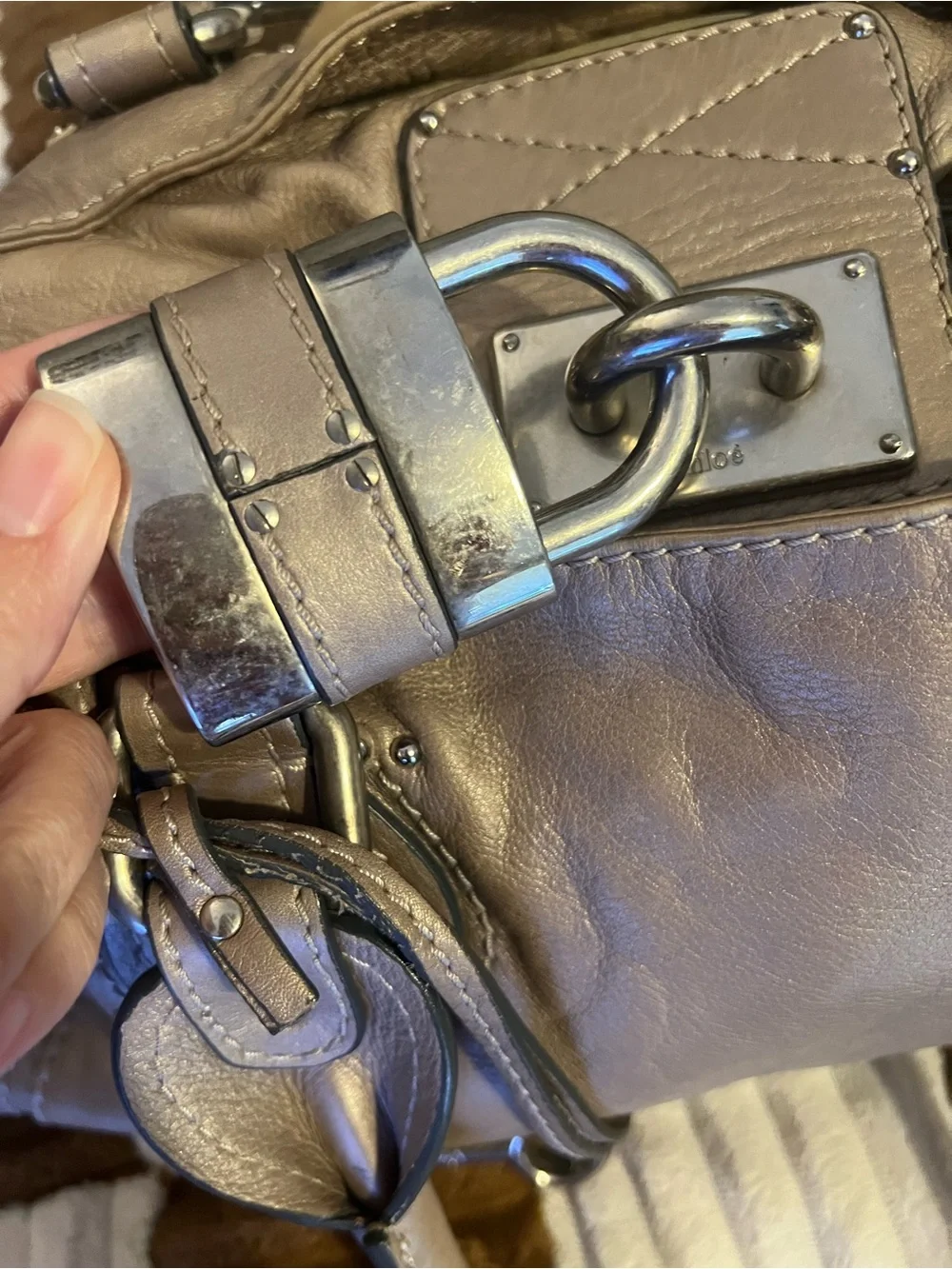 Chloe Paddington Metallic Taupe VGUC!